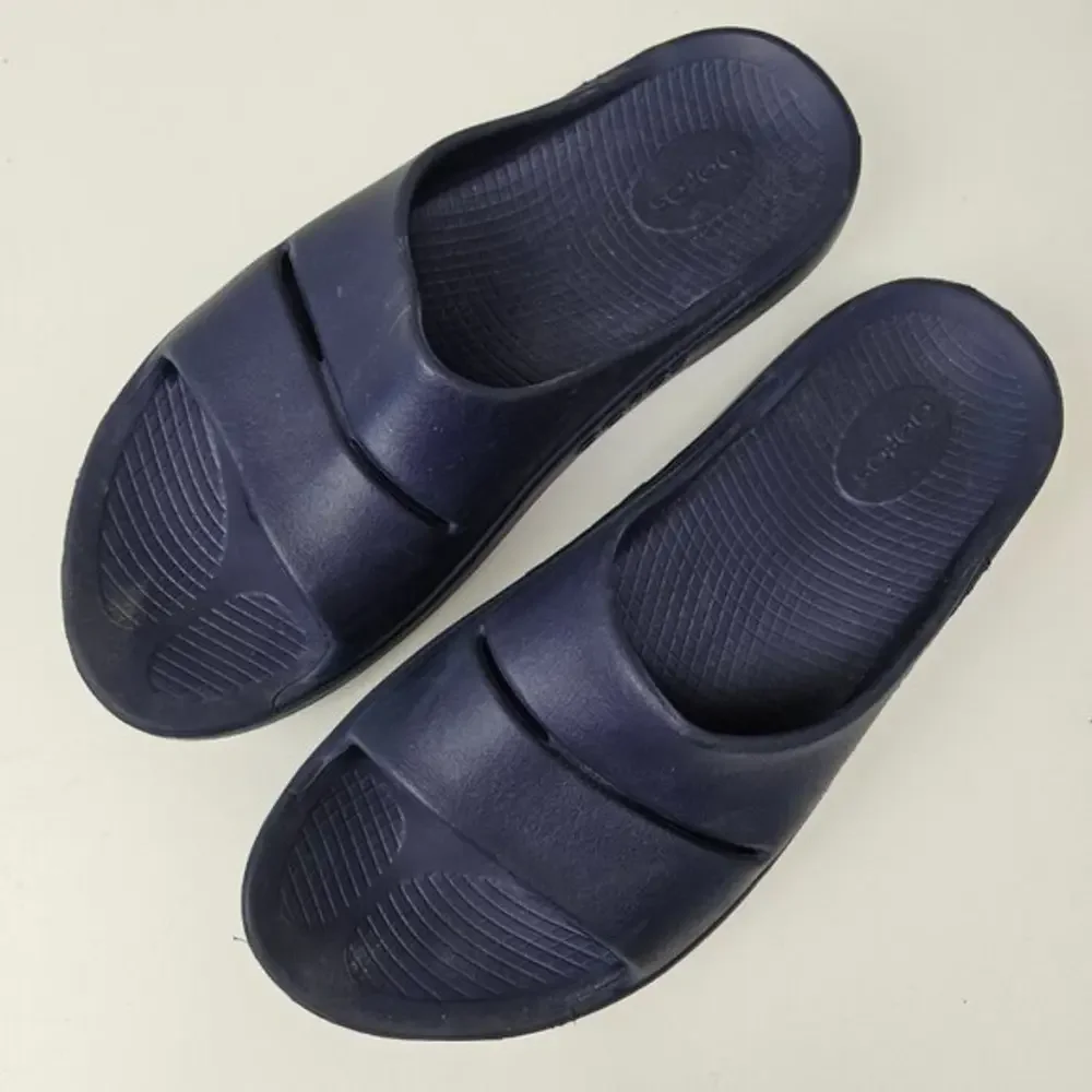 Oofos Slide Recovery Sandals M12 W14 Navy Blue Slip‎ On